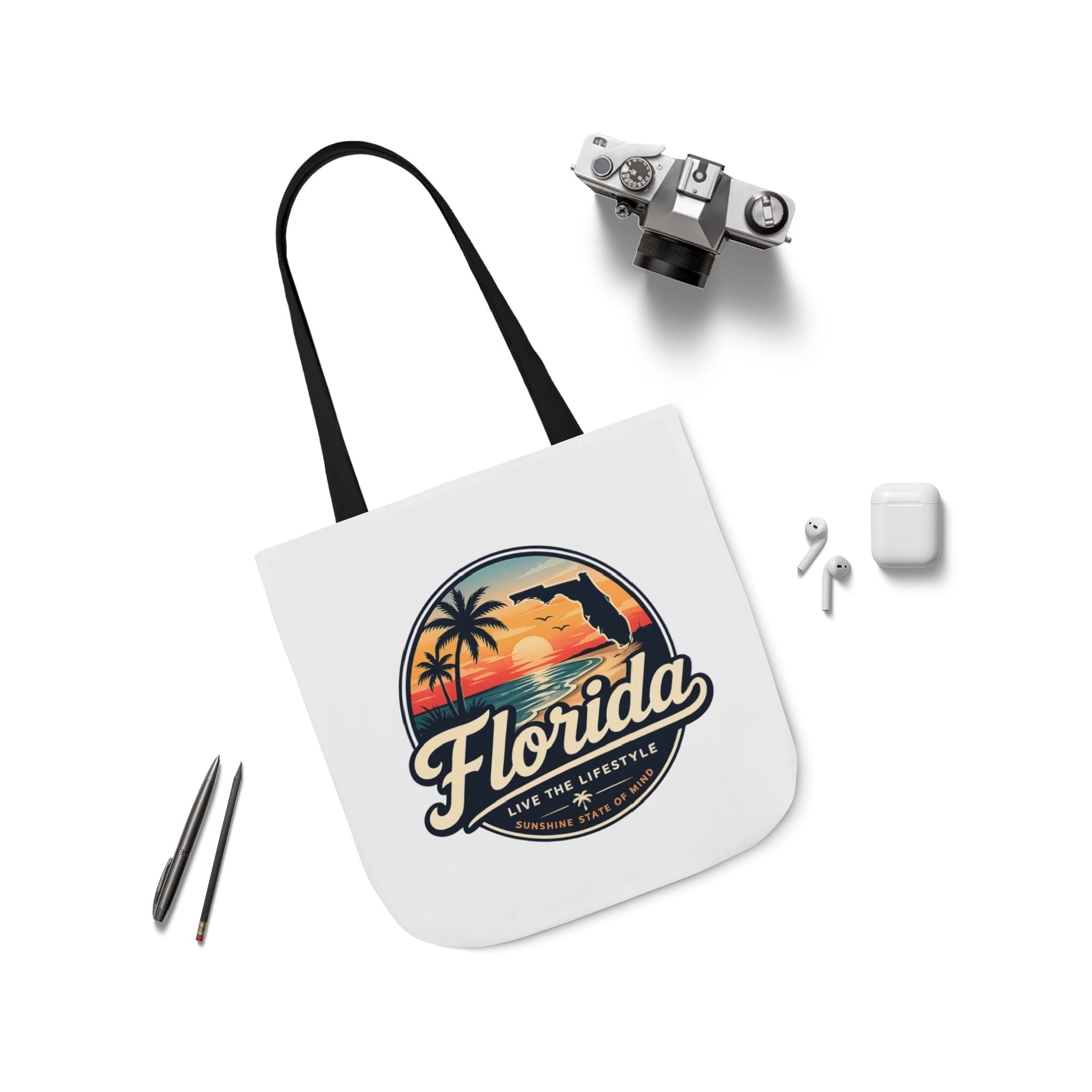 Florida Sunset Canvas Tote Bag — Retro Palm Beach Design