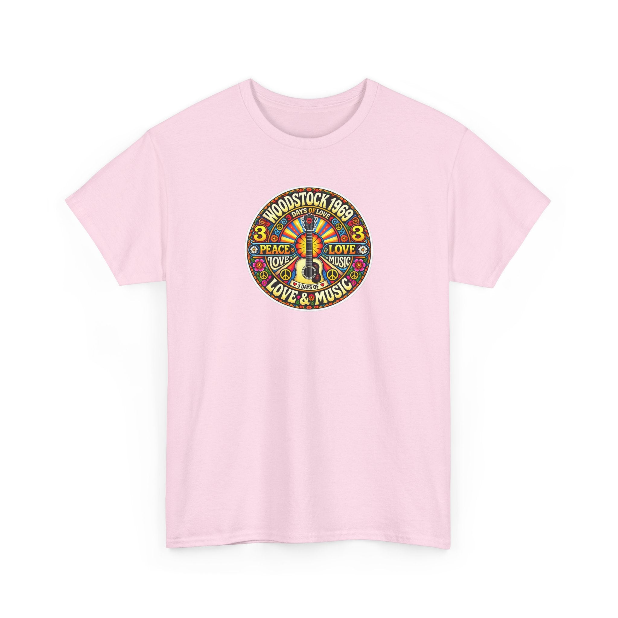 Woodstock 1969 Peace & Love Graphic Cotton T- Shirt / Tee