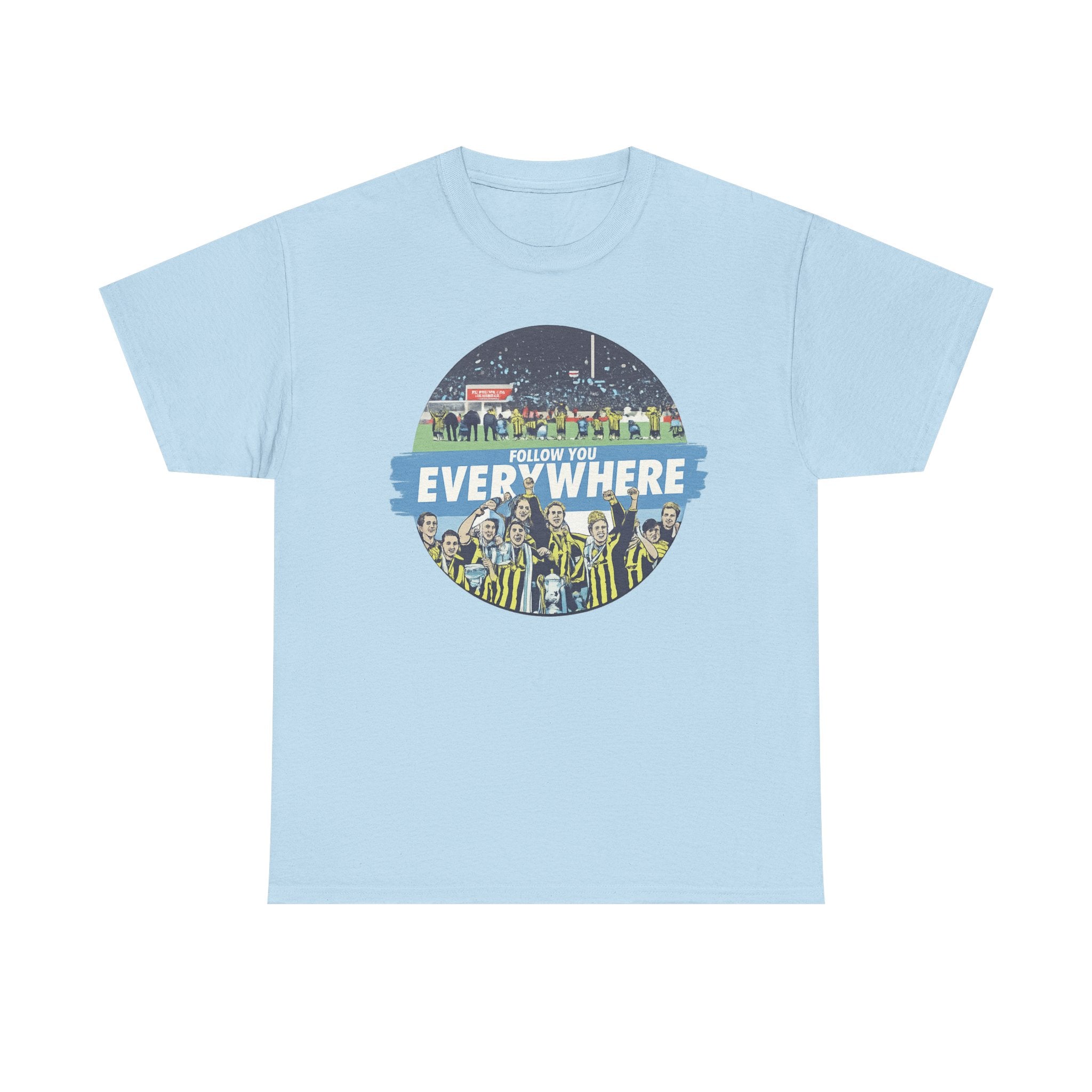 Manchester City Everywhere Soccer Crowd Graphic Tee — 'Follow You Everywhere' Fan Shirt