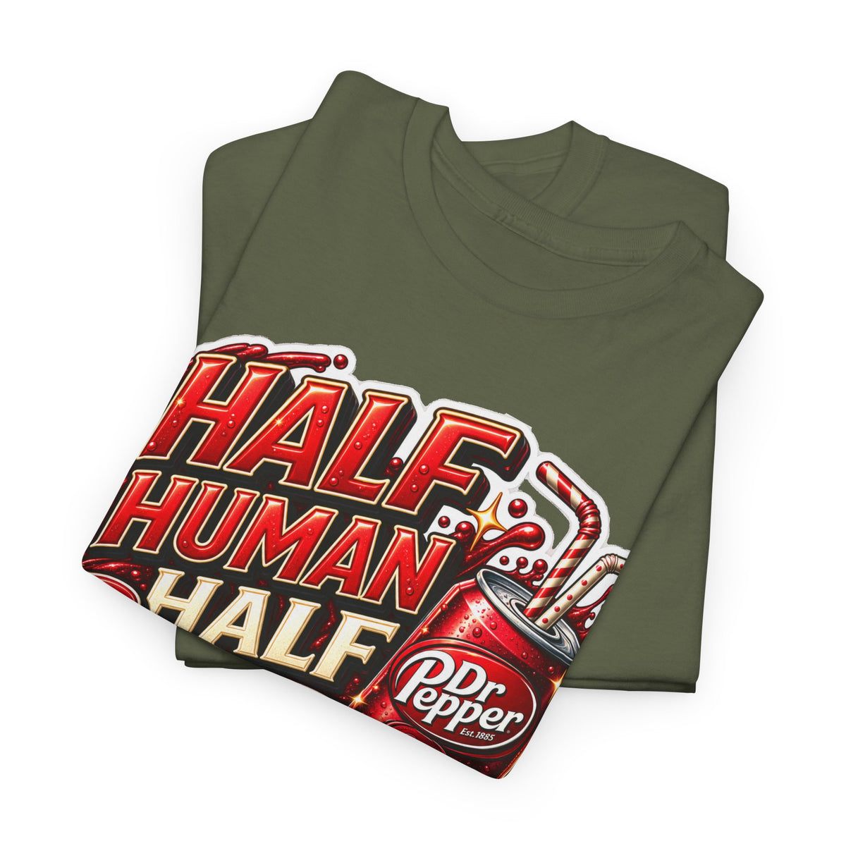 Dr Pepper Cotton T‑Shirt — "Half Human Half Dr Pepper" Retro Soda Graphic Tee