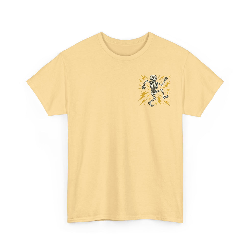 Electrician Skeleton Tee — "I'm an Electrician: If I Dance Without Music, Shut the Main Breaker Off"
