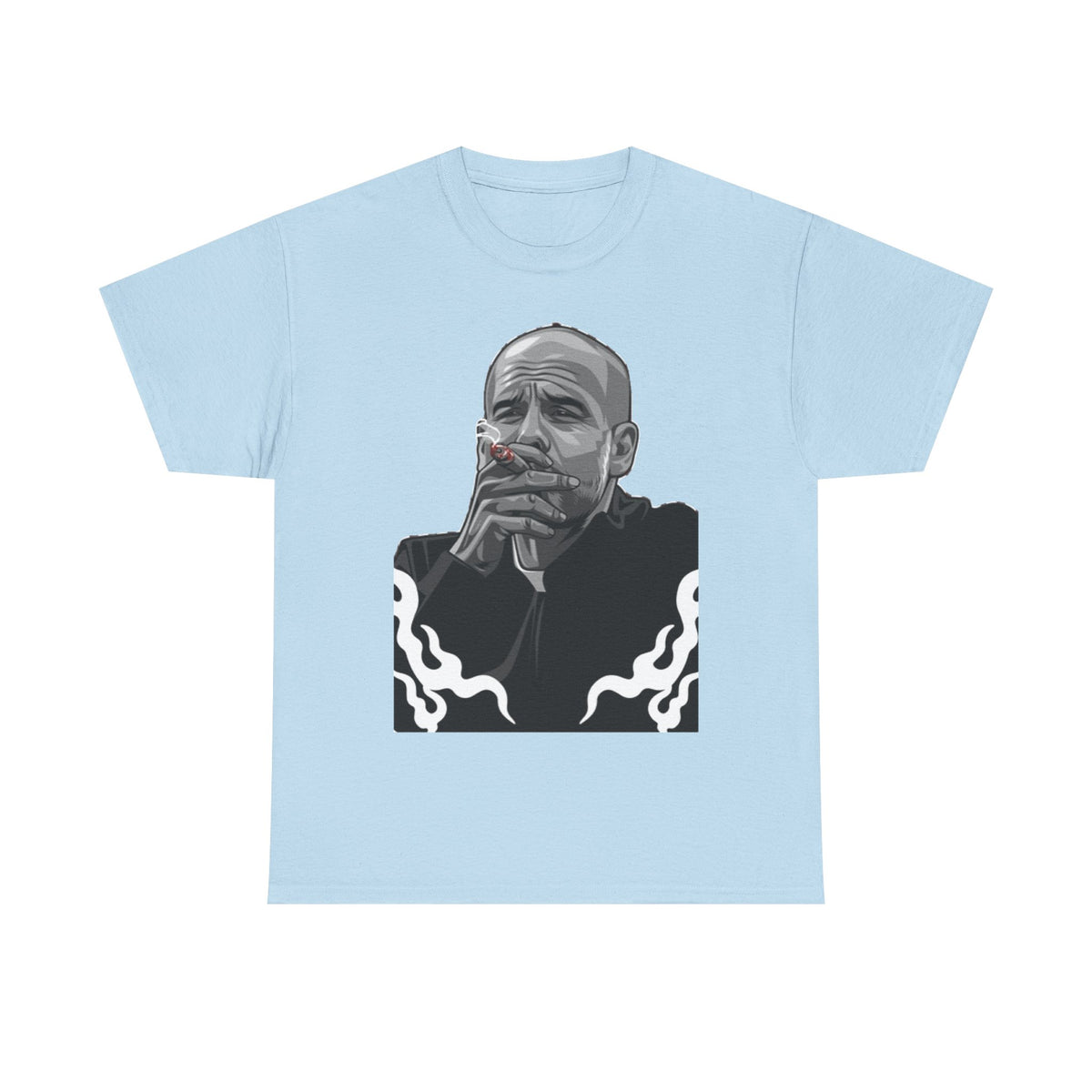 Pep Guardiola Smoking Portrait T‑Shirt — Moody Graphic Tee