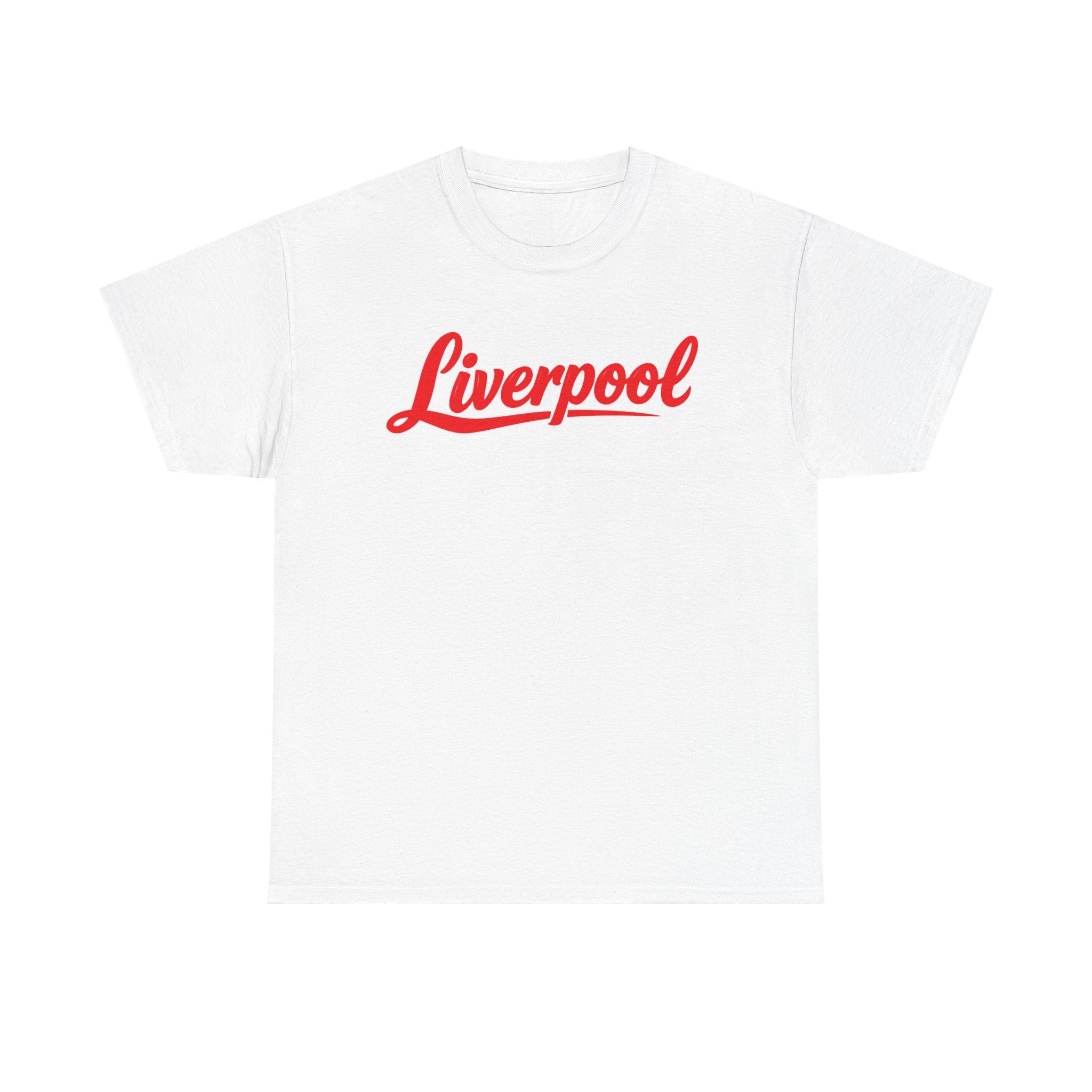 Liverpool Script T-Shirt — Retro Red Logo Tee for Fans