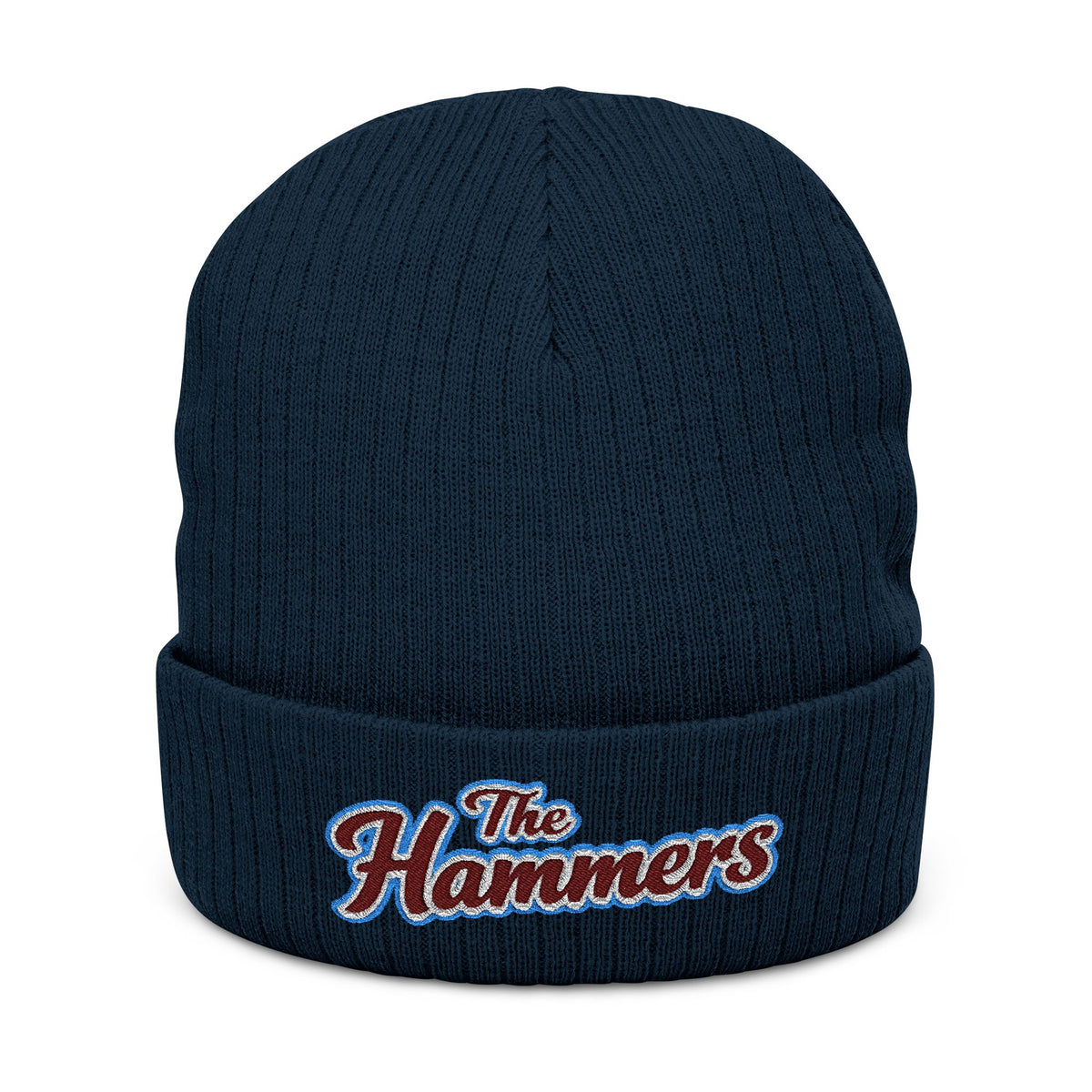 West Ham United The Hammers Ribbed Beanie — Embroidered “The Hammers” Cuffed Knit Hat