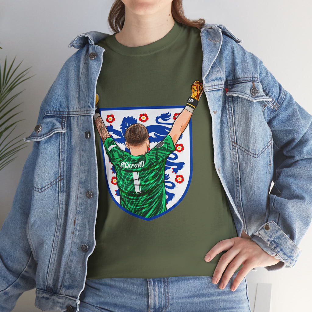 Pickford England Number 1 Goalkeeper Graphic Tee — Victory Pose Jersey Design