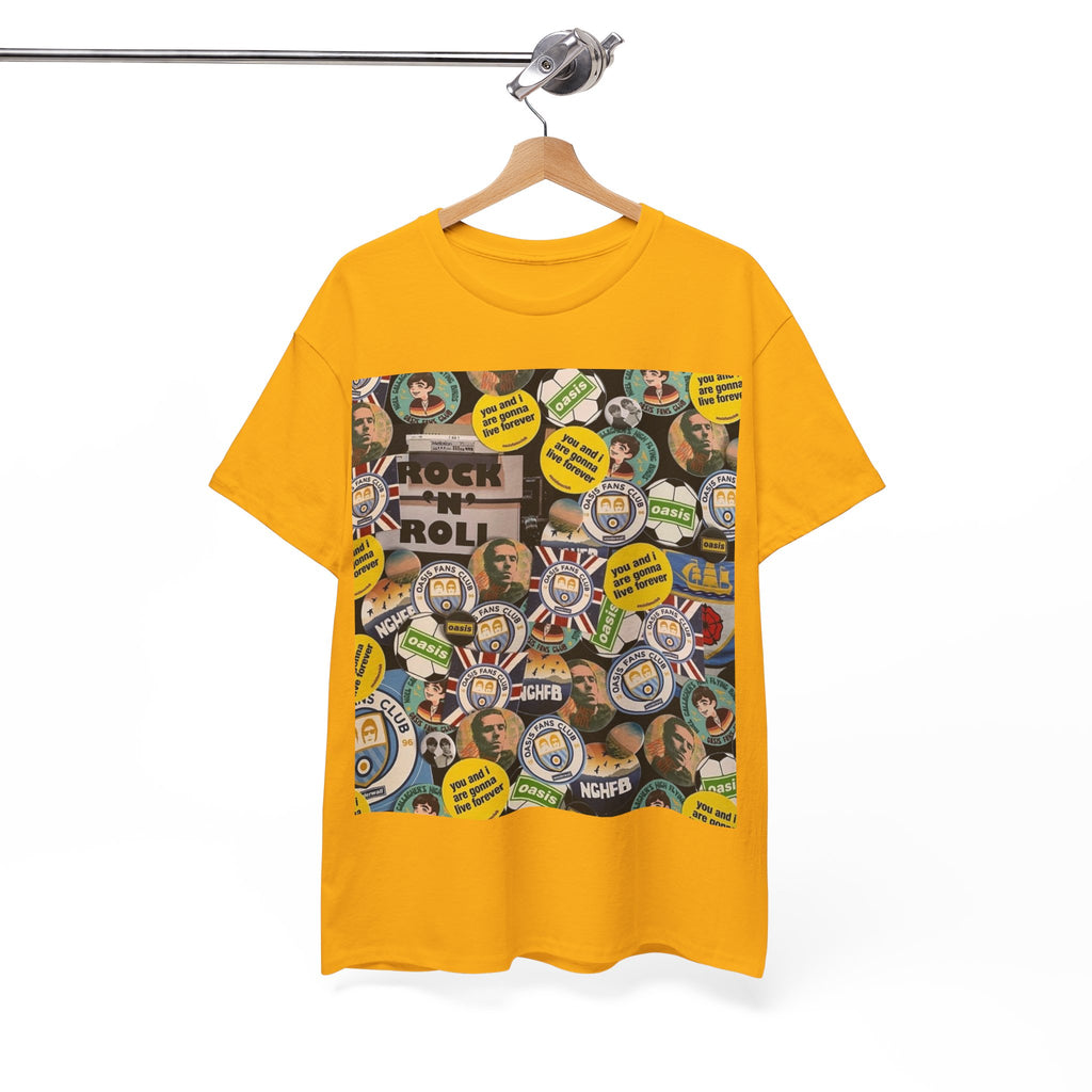 Oasis Rock & Roll Retro Button Collage Tee