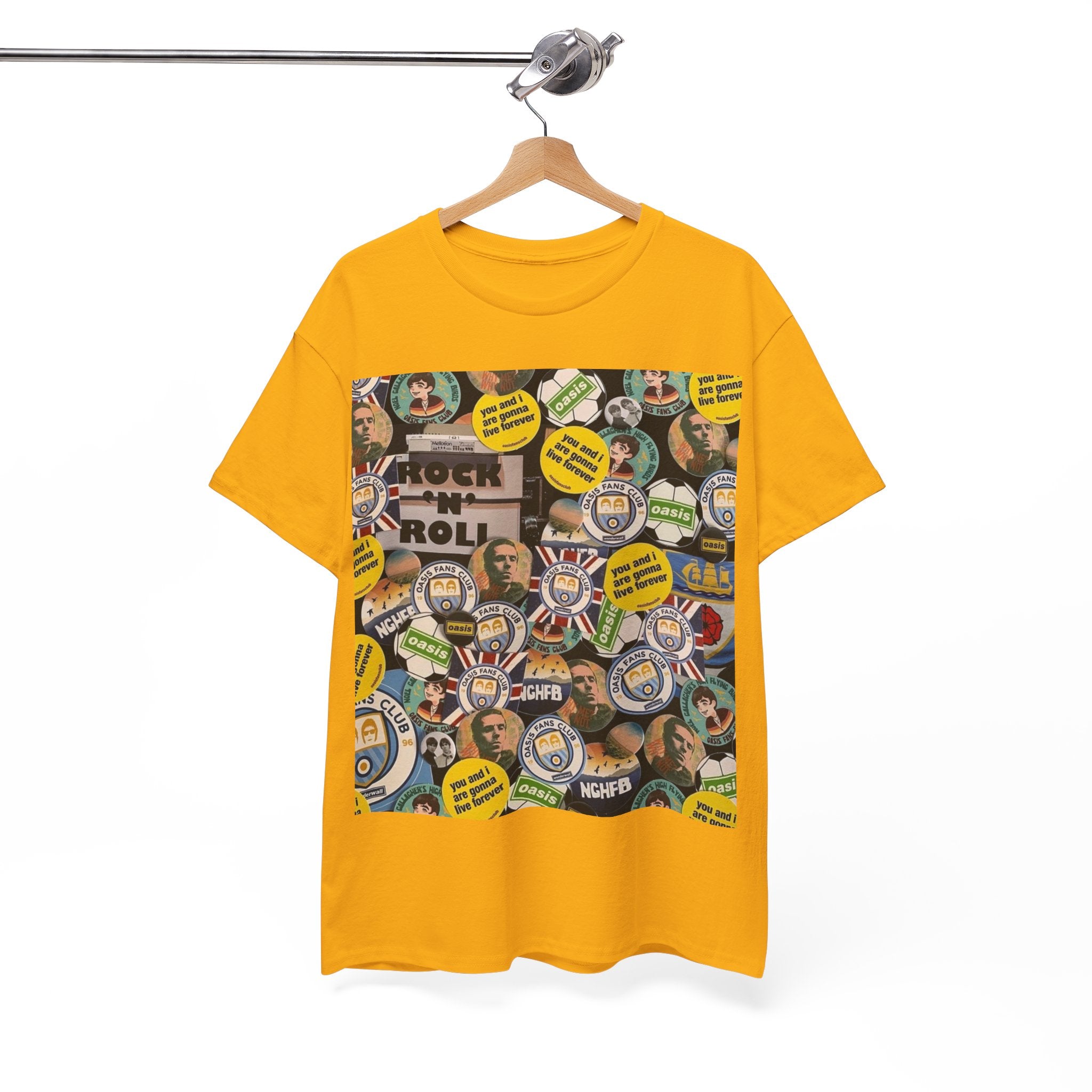 Oasis Rock & Roll Retro Button Collage Tee