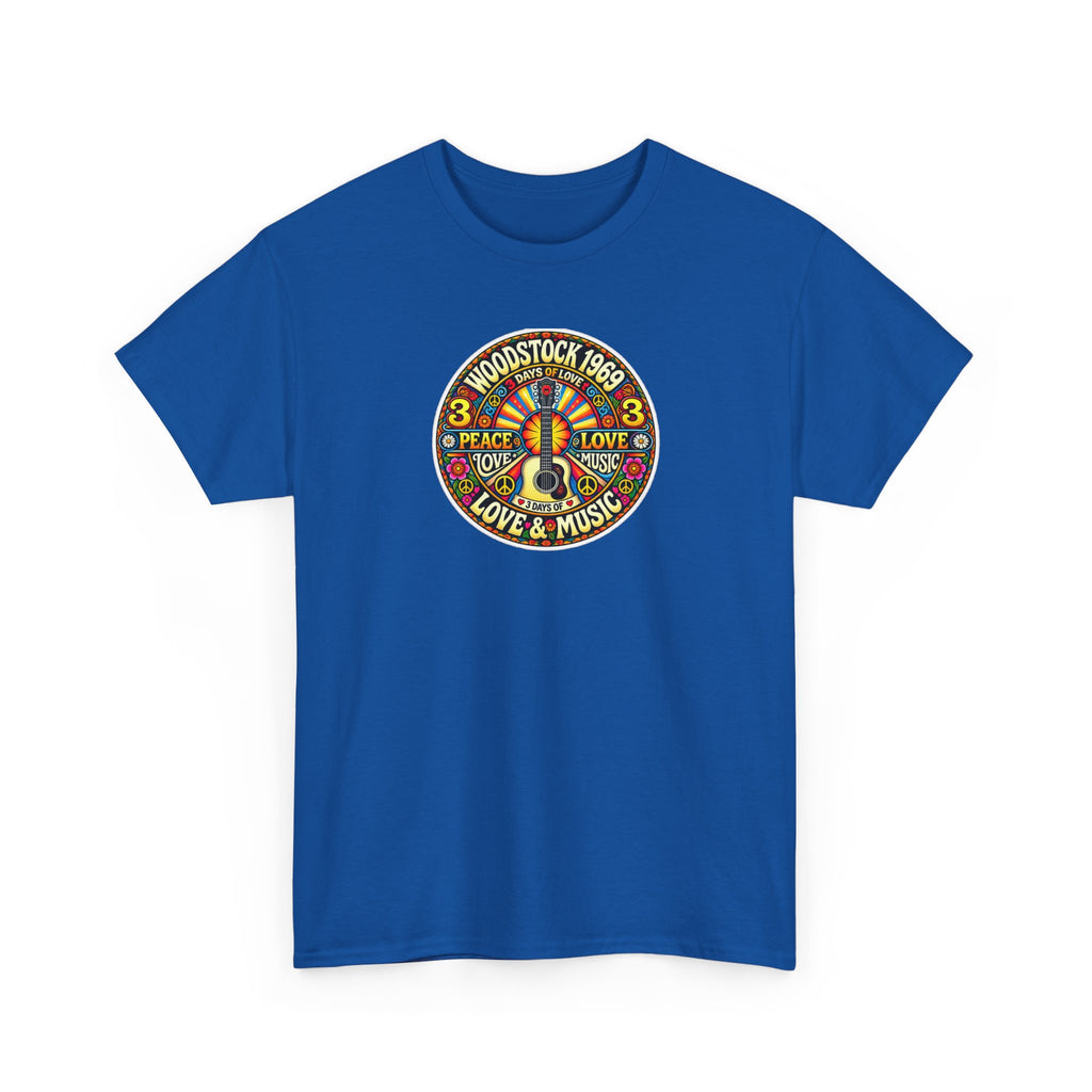 Woodstock 1969 Peace & Love Graphic Cotton T- Shirt / Tee