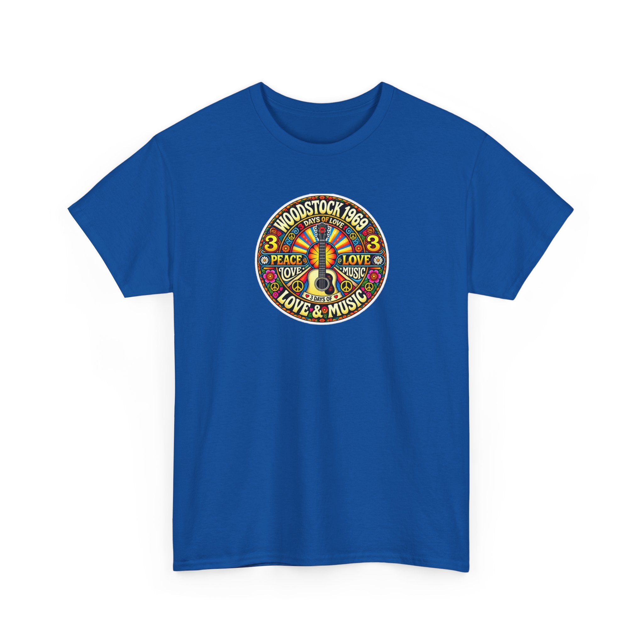 Woodstock 1969 Peace & Love Graphic Cotton T- Shirt / Tee
