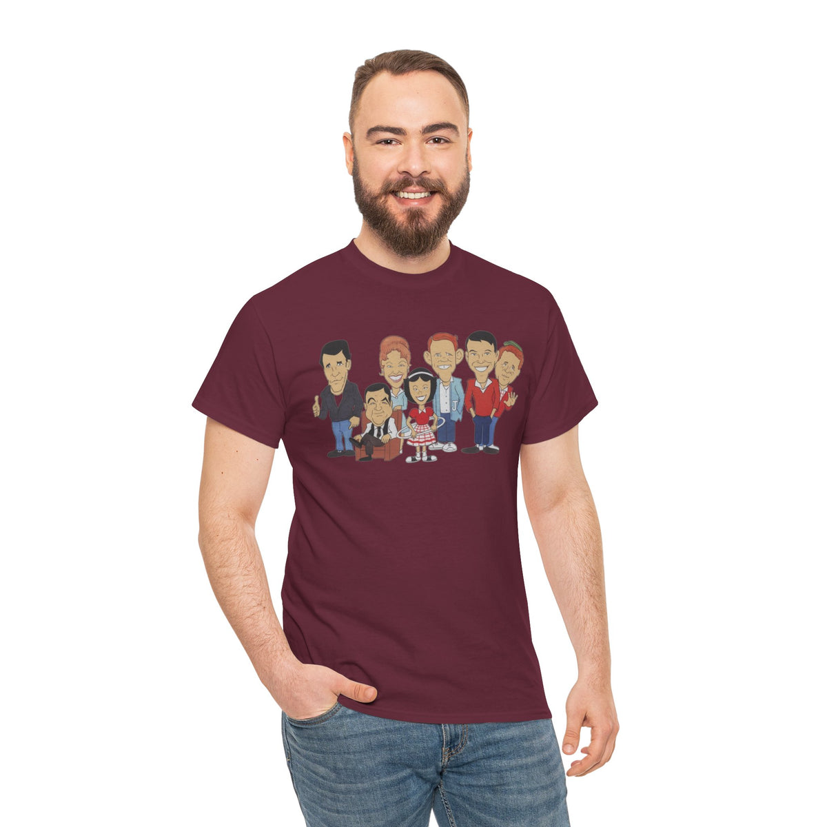 Happy Days Retro TV Cast Cartoon Tee - Vintage Sitcom Character Group Shirt