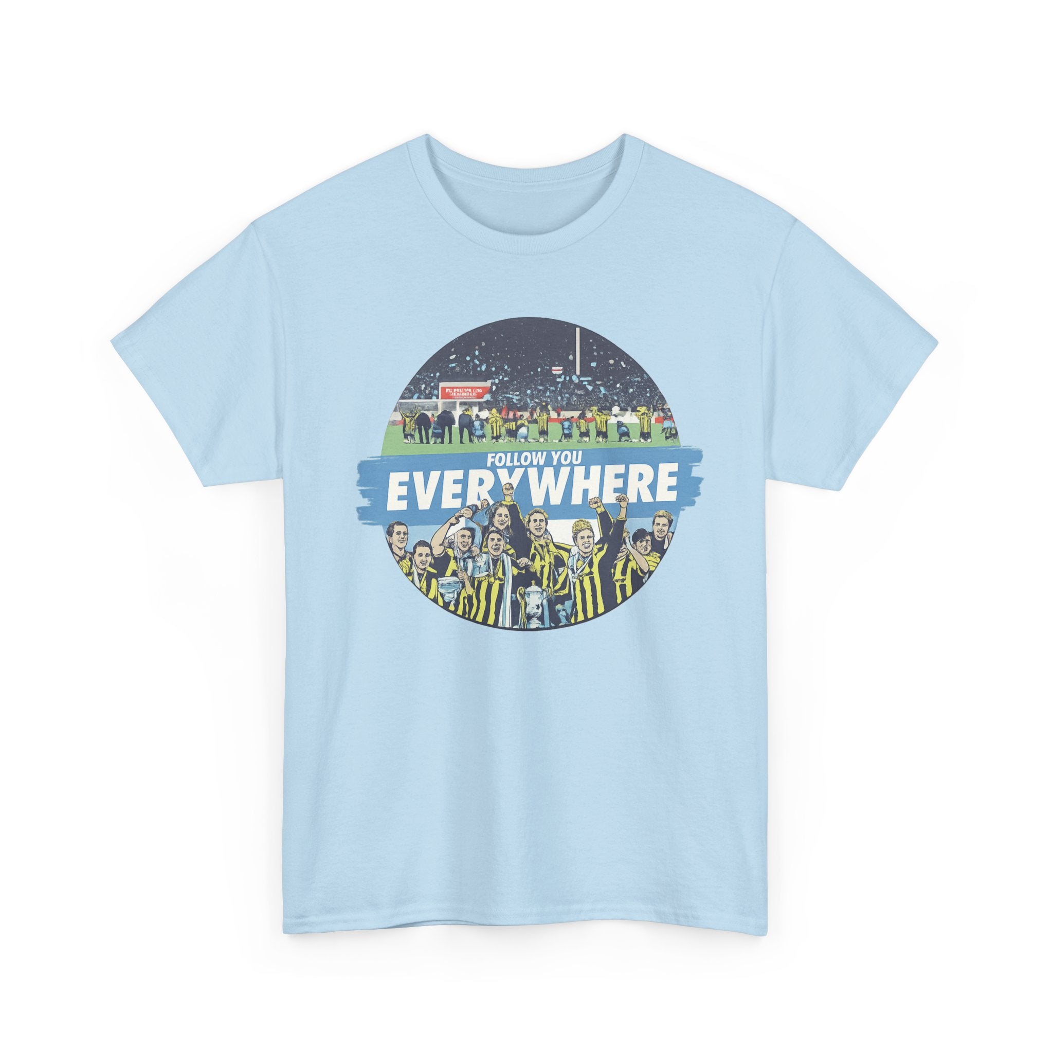 Manchester City Everywhere Soccer Crowd Graphic Tee — 'Follow You Everywhere' Fan Shirt