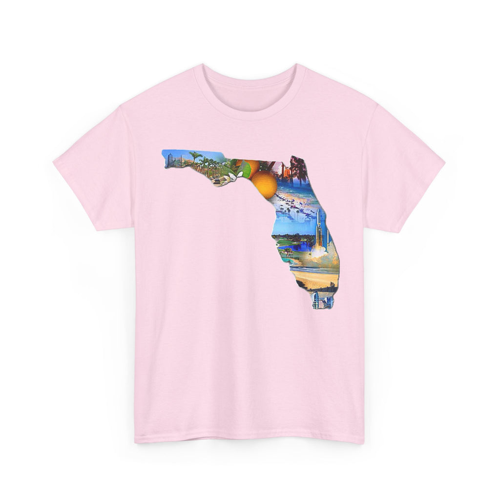 Florida State Shape T-Shirt — Scenic Beach & Sunset Map Tee