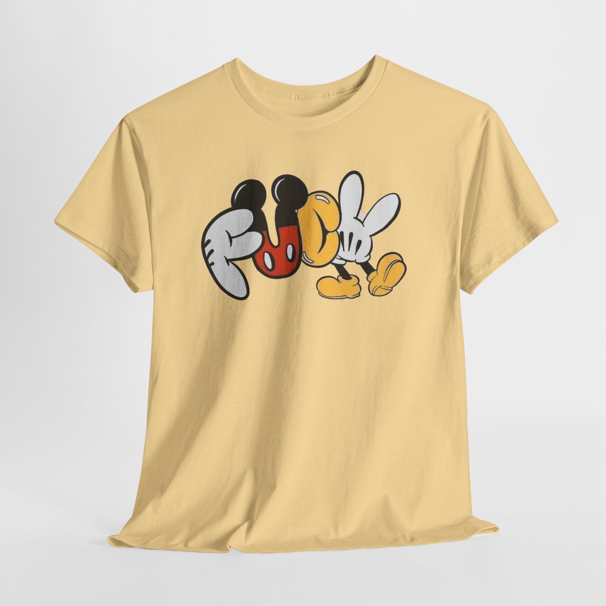 F**K Disney Graphic Tee — Playful Cartoon Hands & Shoes Design