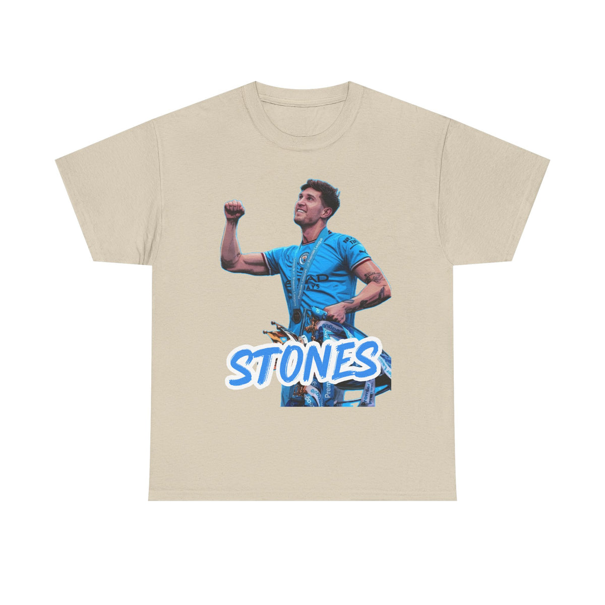 John Stones Manchester City Soccer Fan Tee — Blue Player Graphic T-Shirt
