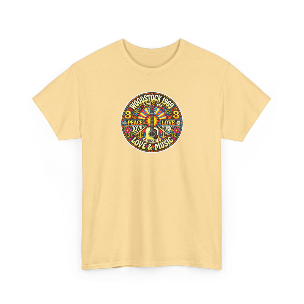 Woodstock 1969 Peace & Love Graphic Cotton T- Shirt / Tee