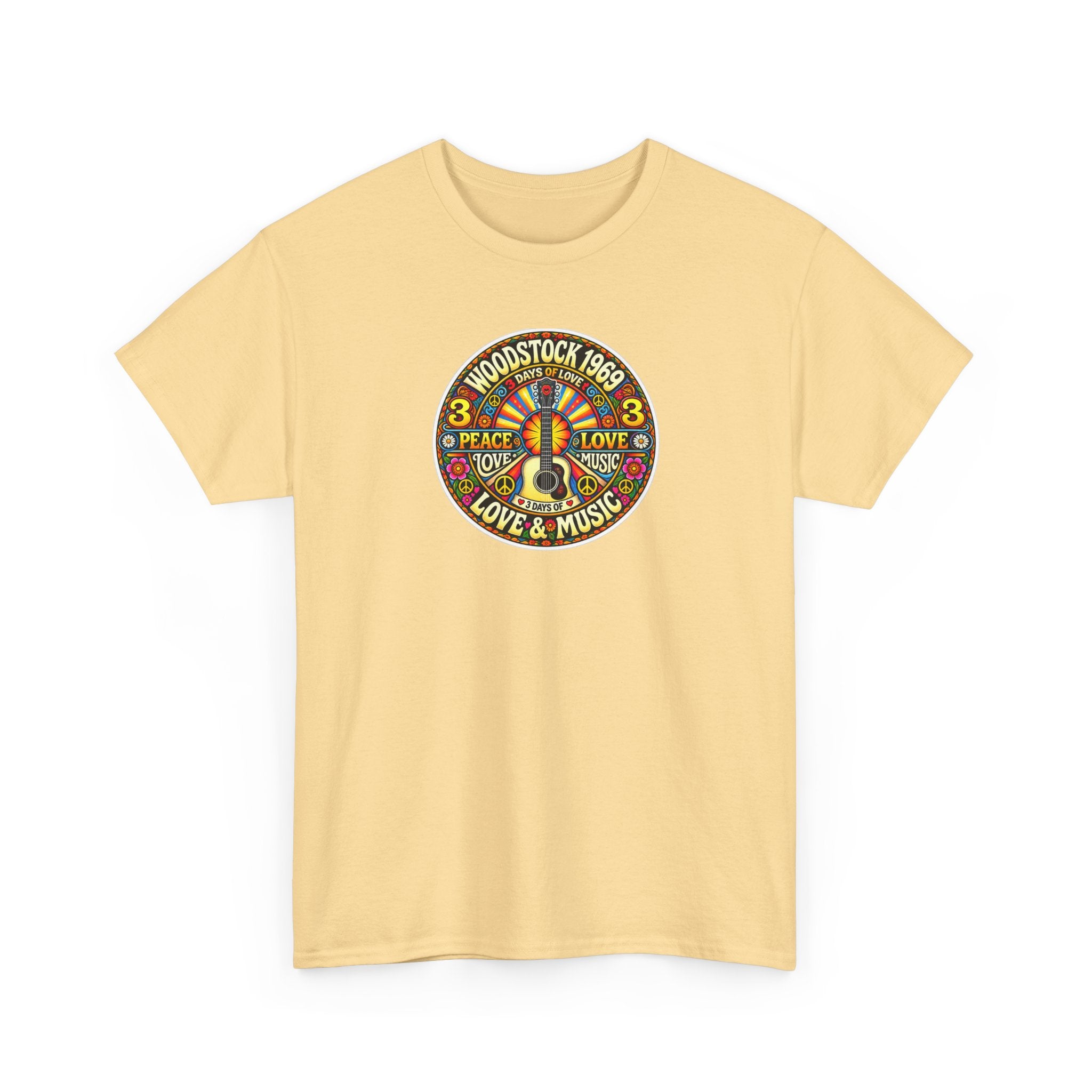 Woodstock 1969 Peace & Love Graphic Cotton T- Shirt / Tee