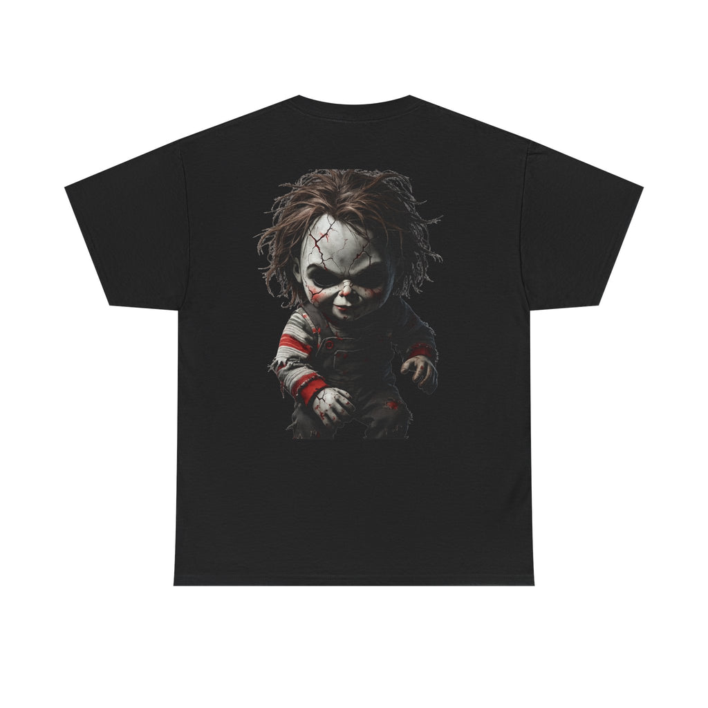 Halloween Horror T-Shirt – 'Happy Halloween' Pumpkin Front & Creepy Doll Back
