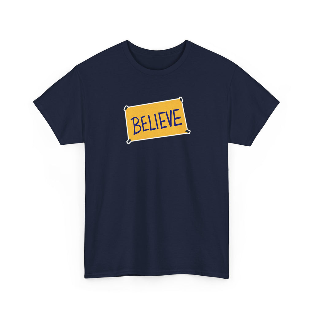 Ted Lasso Inspired Believe Graphic Tee — Inspirational Yellow Patch T-Shirt