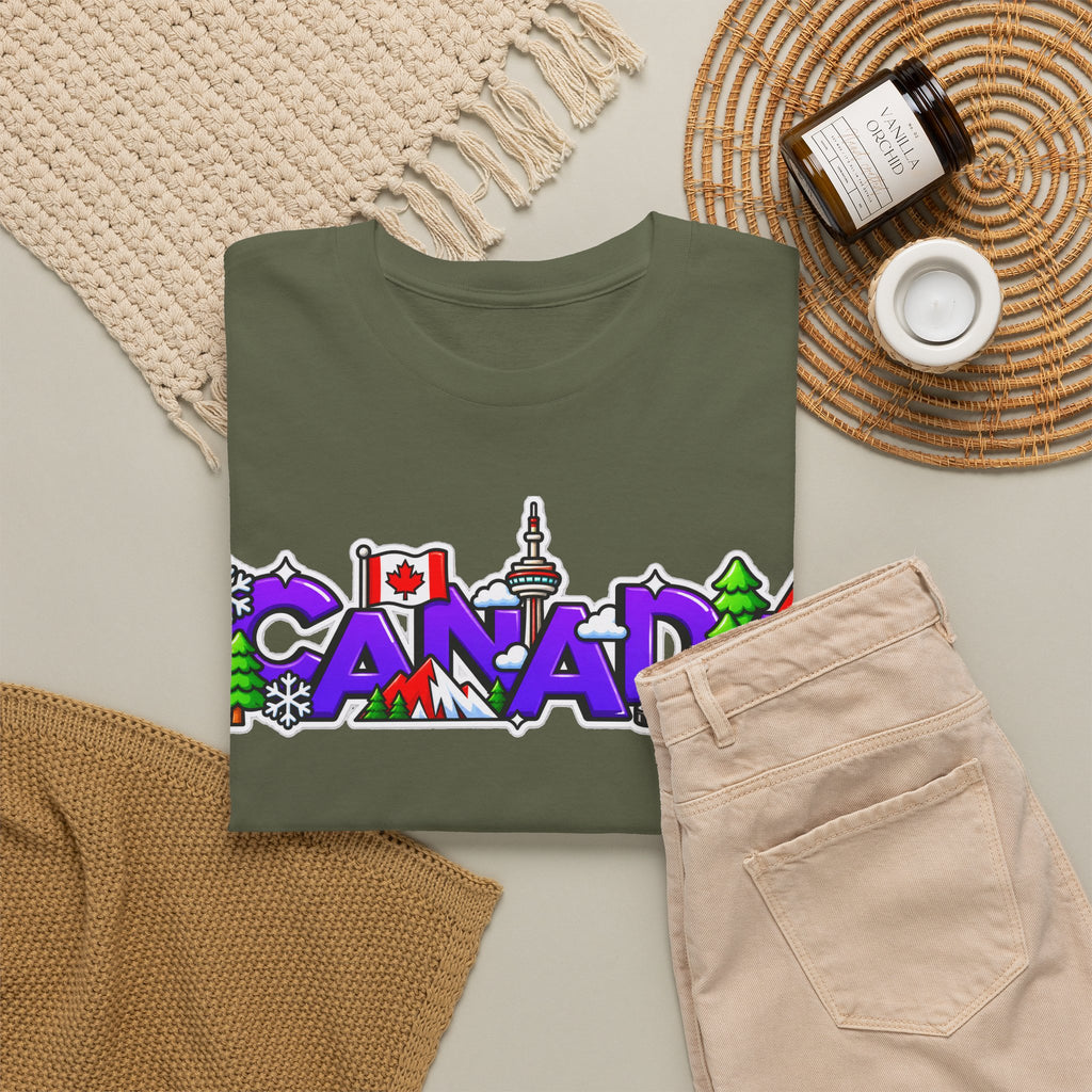 Canada Cartoon Graphic Tee — Canadian Landmark & Flag Travel T‑Shirt