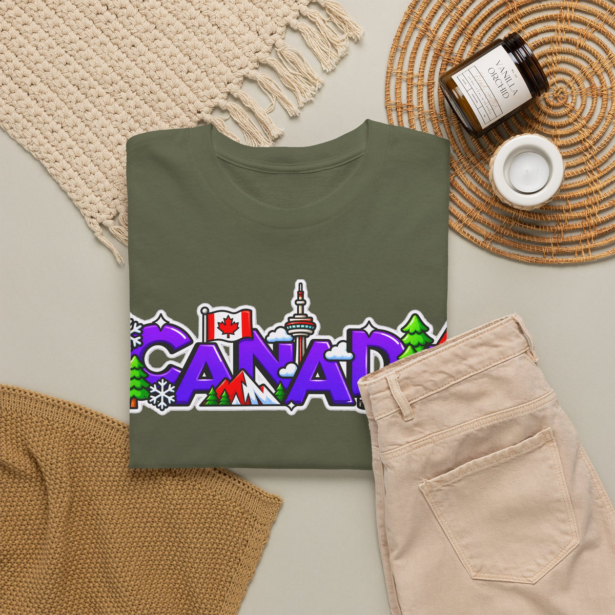 Canada Cartoon Graphic Tee — Canadian Landmark & Flag Travel T‑Shirt