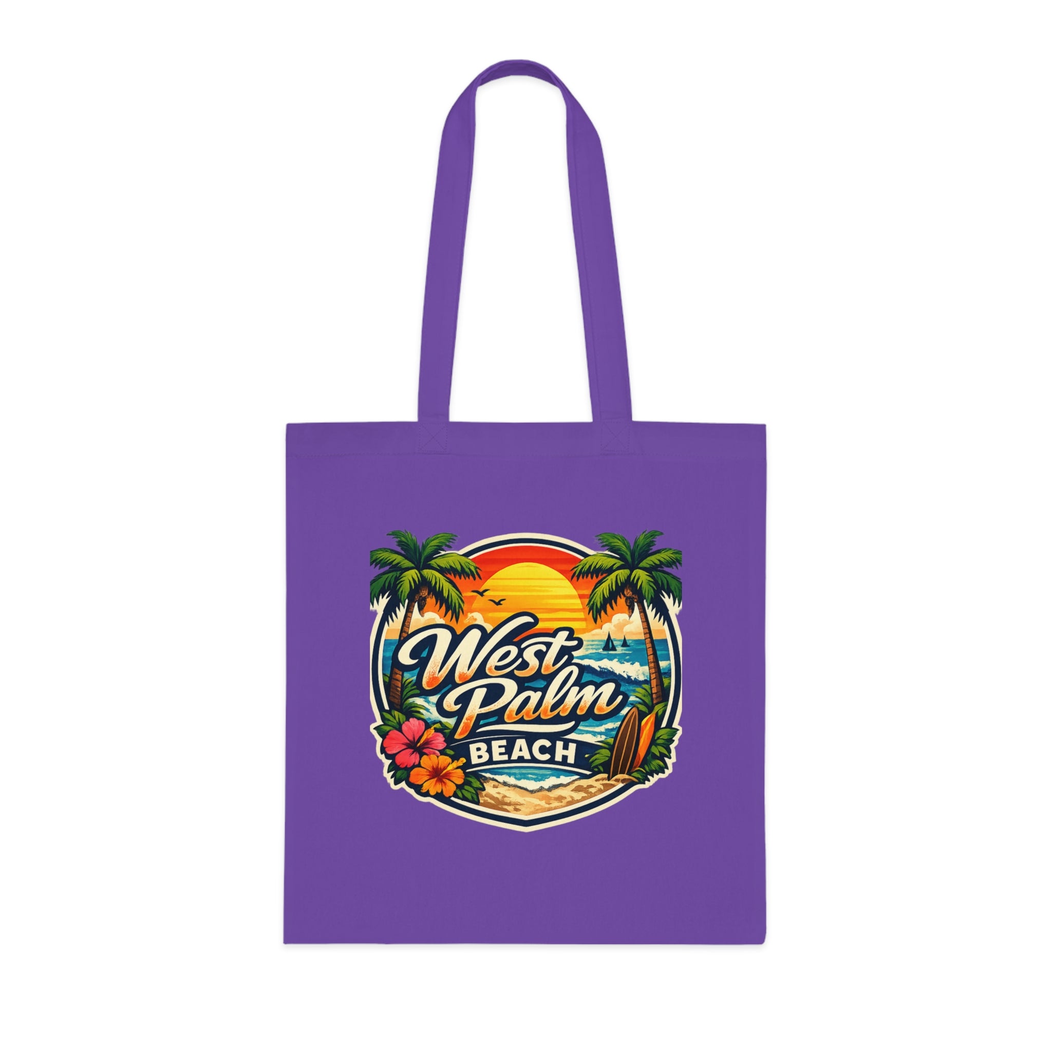 West Palm Beach Cotton Tote — Vintage Tropical Beach Palm Tree Design