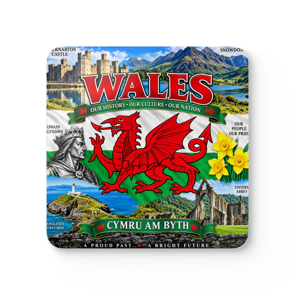 Wales Corkwood Coaster Set — Welsh Dragon, Landmarks & 'Cymru Am Byth' Souvenir Coasters