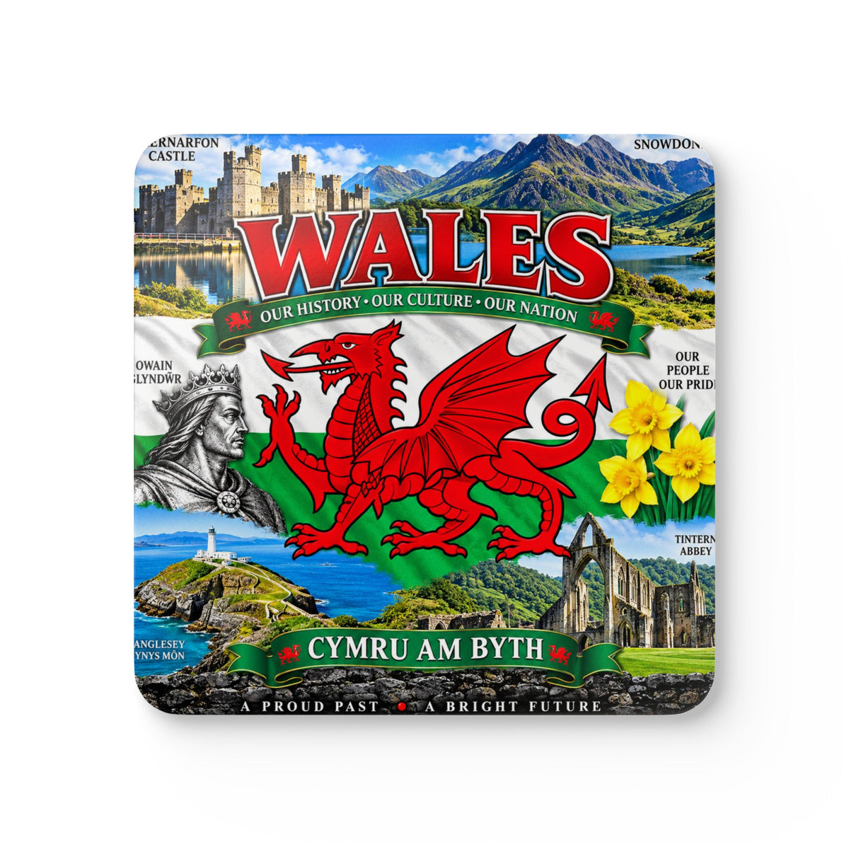 Wales Corkwood Coaster Set — Welsh Dragon, Landmarks & 'Cymru Am Byth' Souvenir Coasters