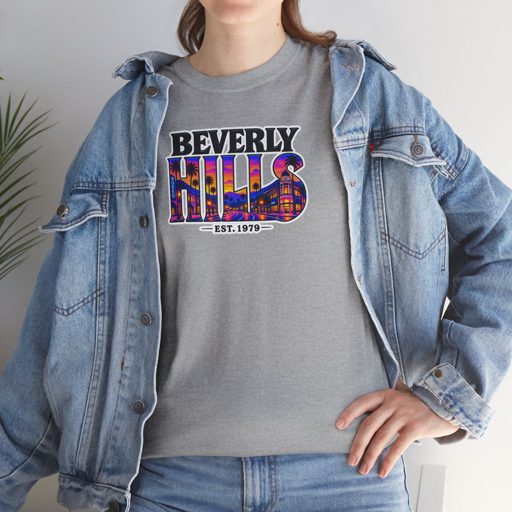 Beverly Hills Retro Sunset Tee — 'Beverly Hills EST. 1979' Graphic T-Shirt