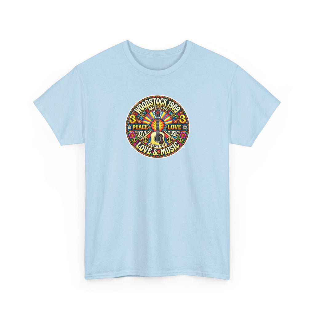 Woodstock 1969 Peace & Love Graphic Cotton T- Shirt / Tee