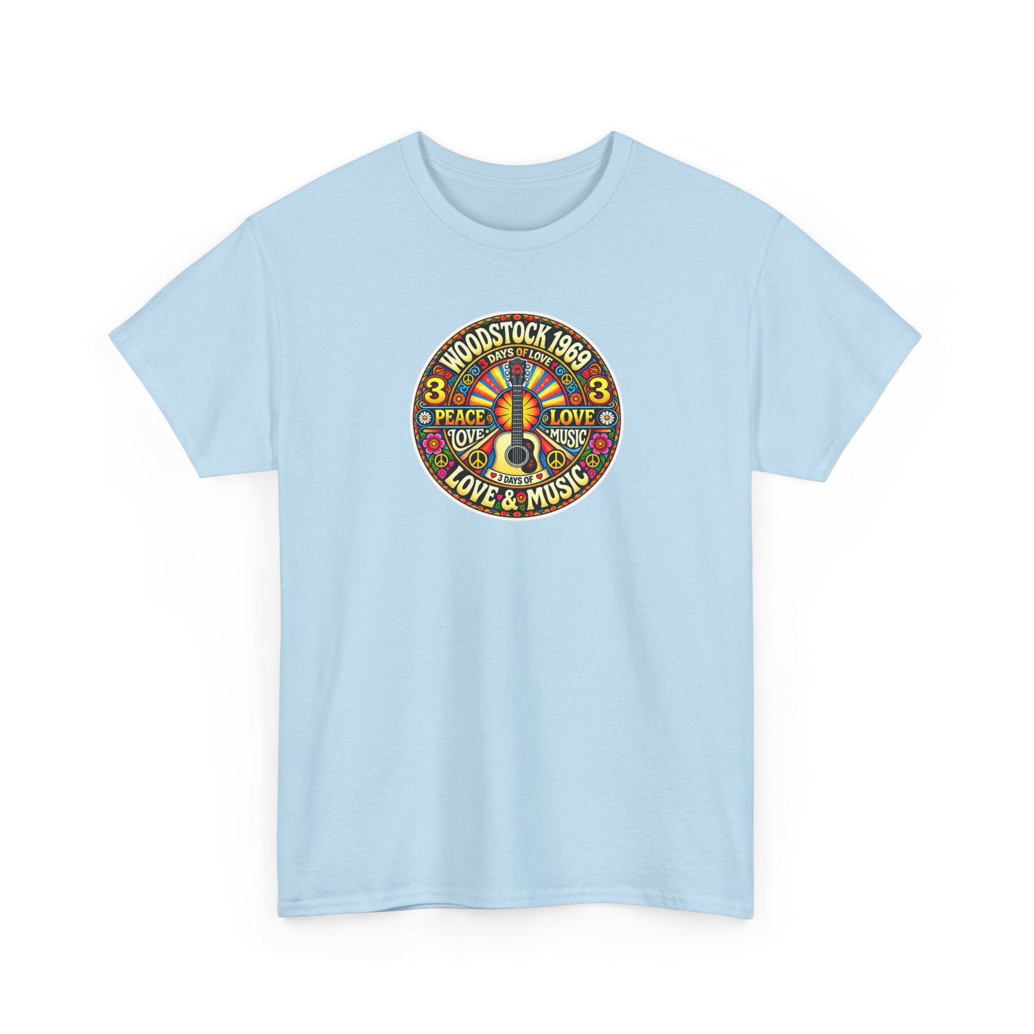 Woodstock 1969 Peace & Love Graphic Cotton T- Shirt / Tee