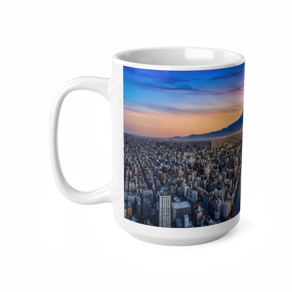 Mountain City Sunrise Ceramic Mug — Scenic Mount Fuji Panorama Coffee Cup (11oz, 15oz)