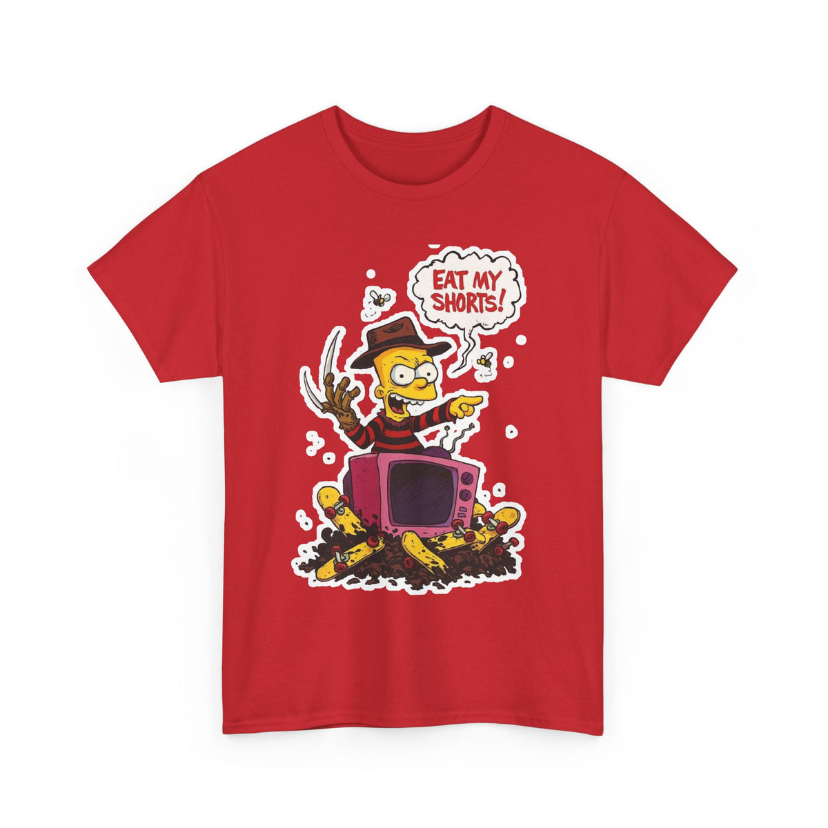 Horror TV Mashup Tee — “Eat My Shorts!” Retro Cartoon Tee