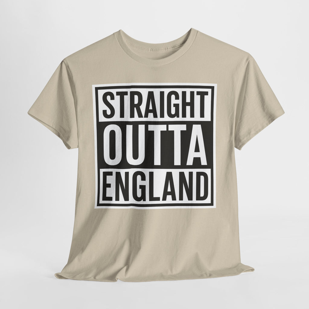 Straight Outta England T-Shirt — Bold Black Typography Tee for Brits & Expats