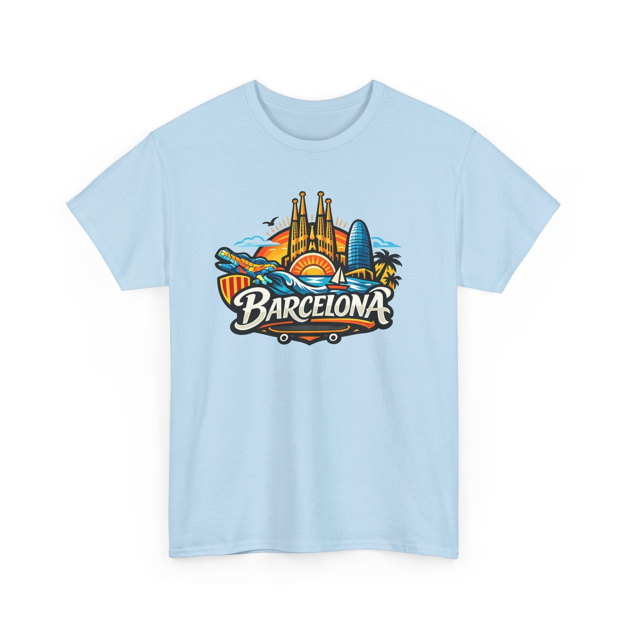 Barcelona Skyline Graphic Tee — Colorful Travel Souvenir T-Shirt