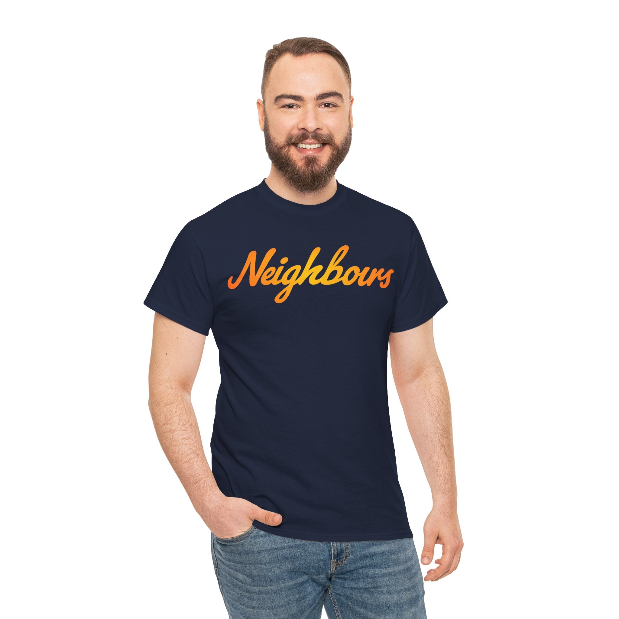 Neighbours Script T‑Shirt — Retro Orange Neighborhood Tee