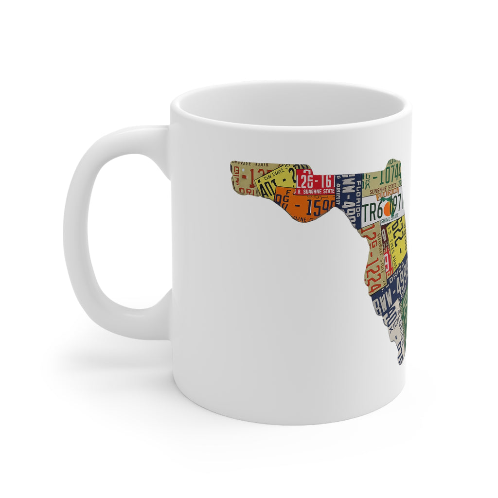 Florida License Plate Map Ceramic Coffee Mug — 11oz & 15oz