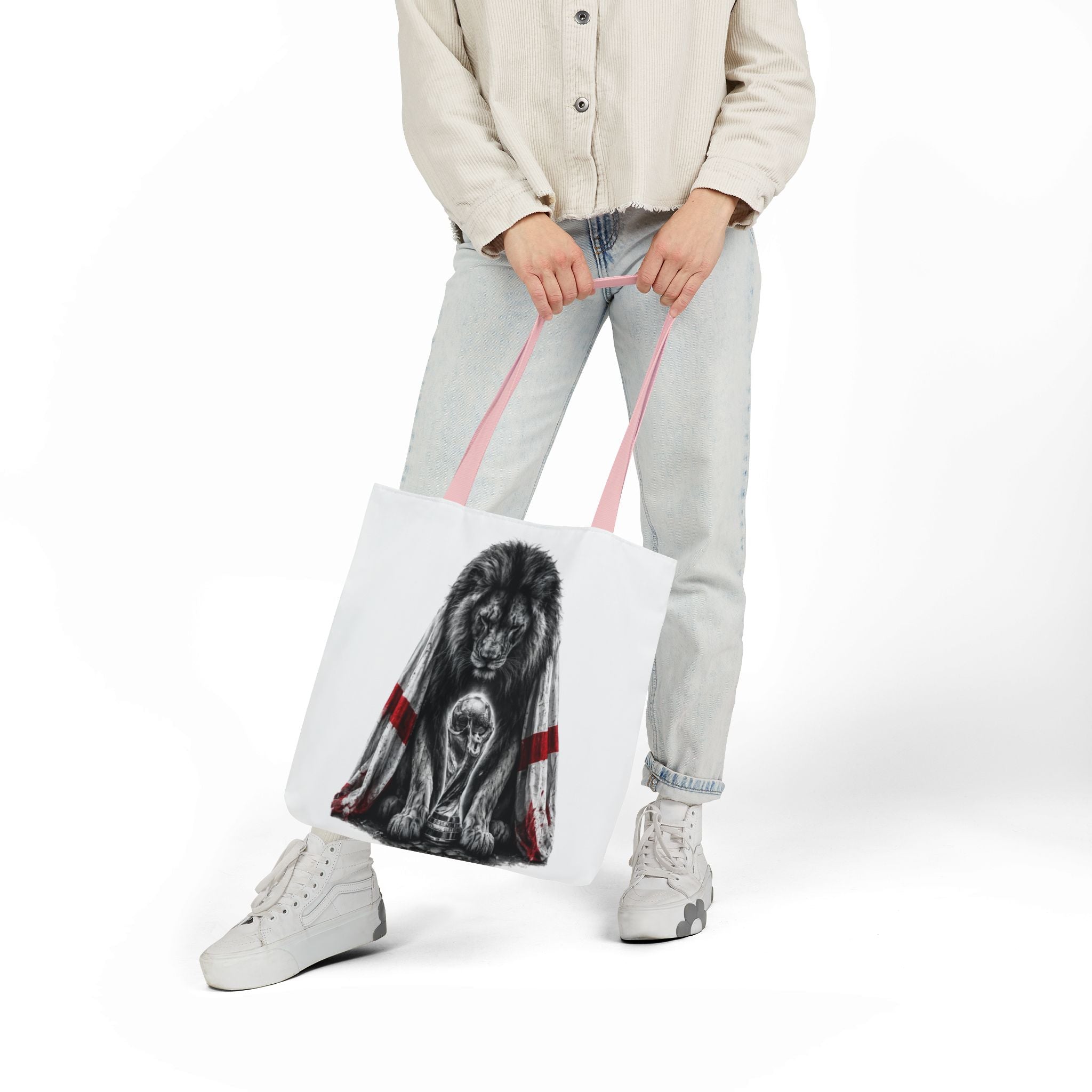 England Lion Guardian Canvas Tote — Protective Lion & Cub Illustration Tote Bag