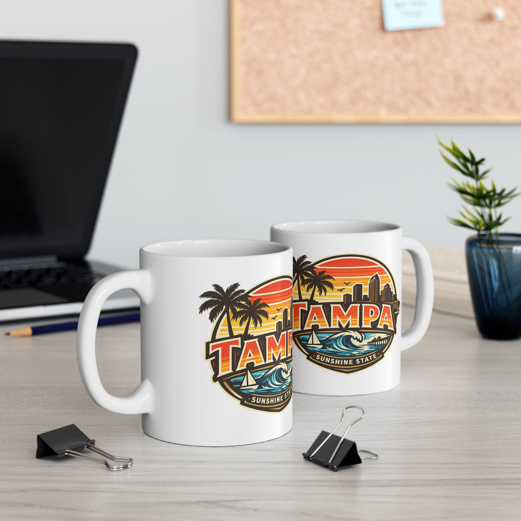 Tampa Retro Sunset Coffee Mug — Ceramic 11oz/15oz (Sunshine State Design)