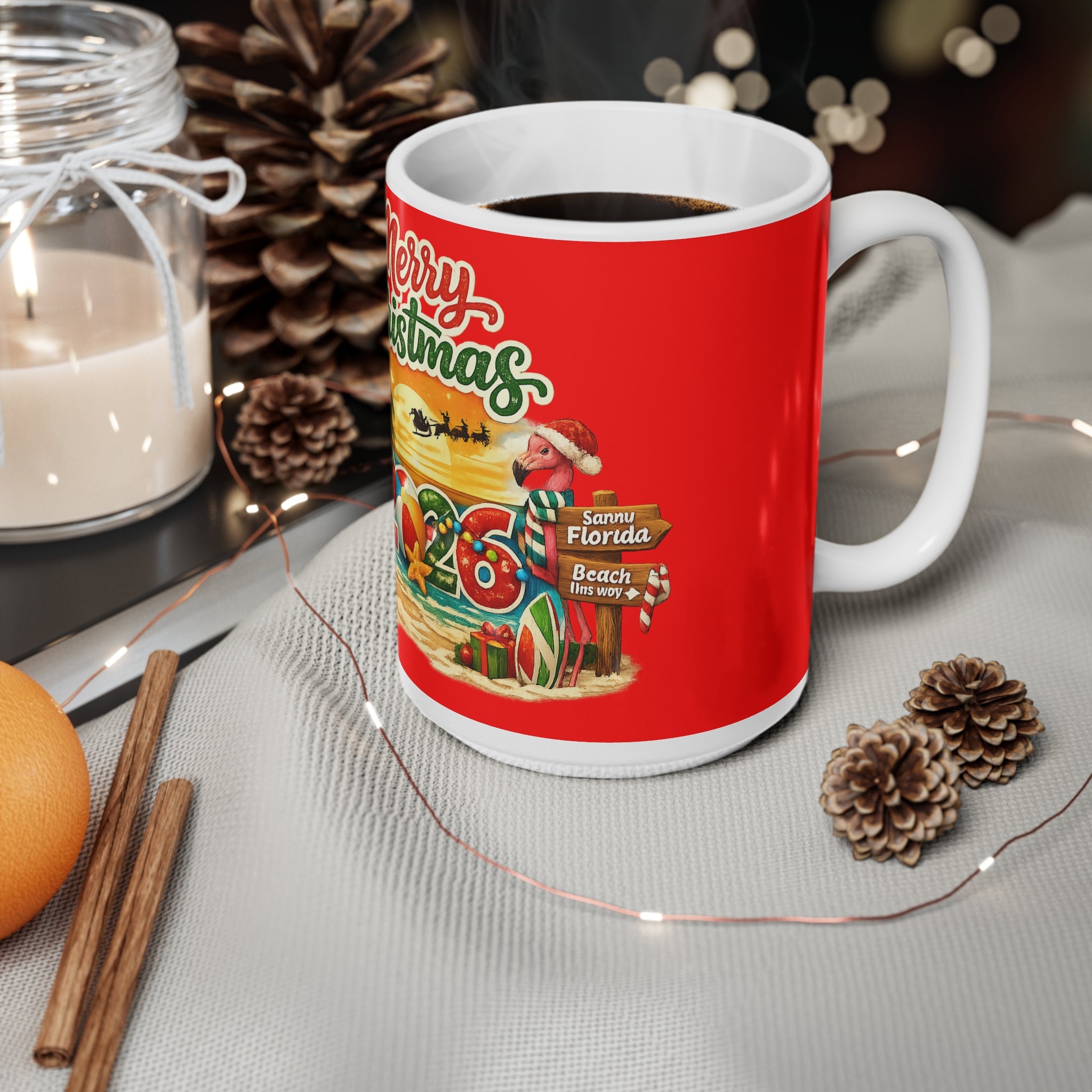 Christmas Beach Mug — "Merry Christmas 2026" Holiday Coffee Cup