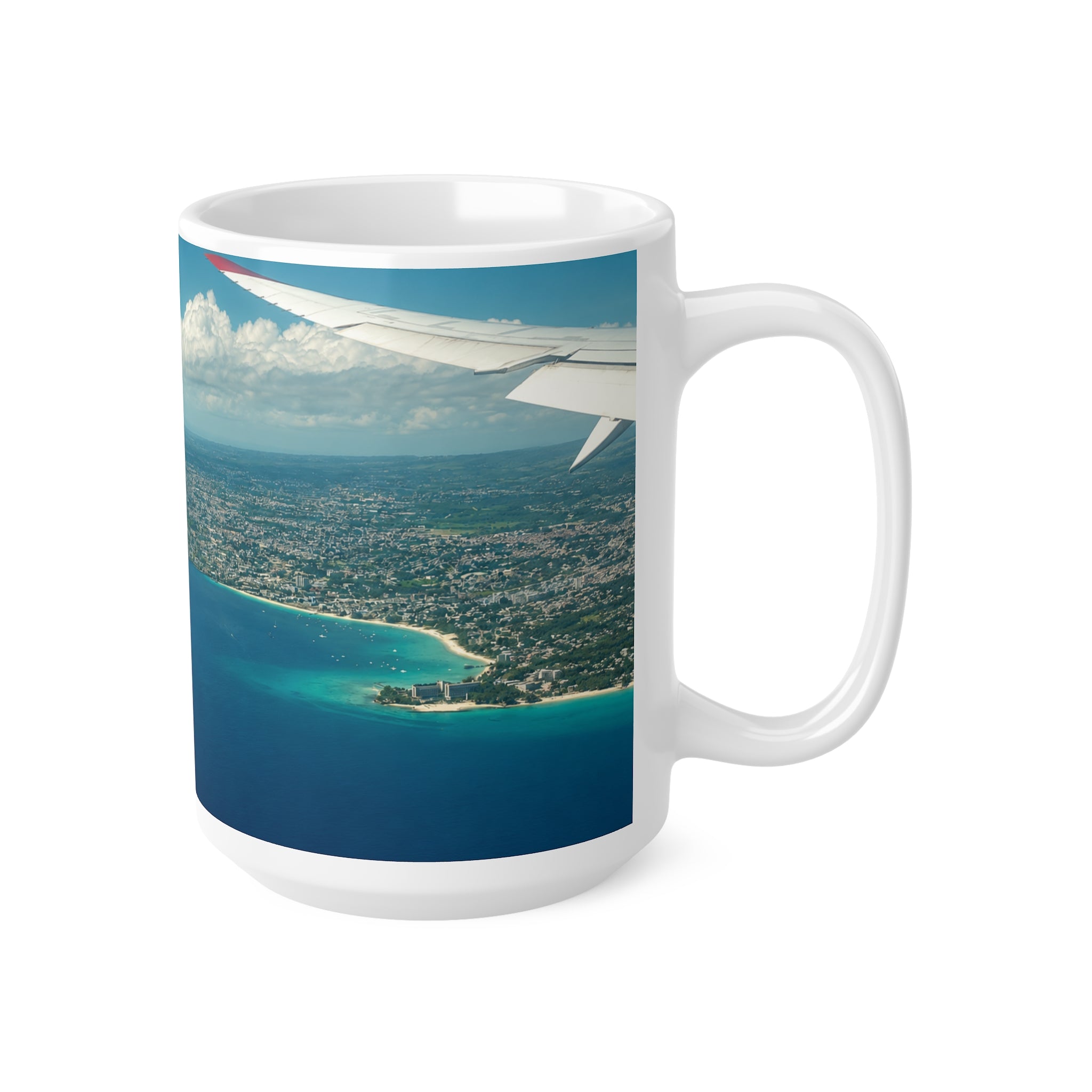 Aerial Barbados Island View Coffee Mug — Tropical Ocean Photography 11oz & 15oz
