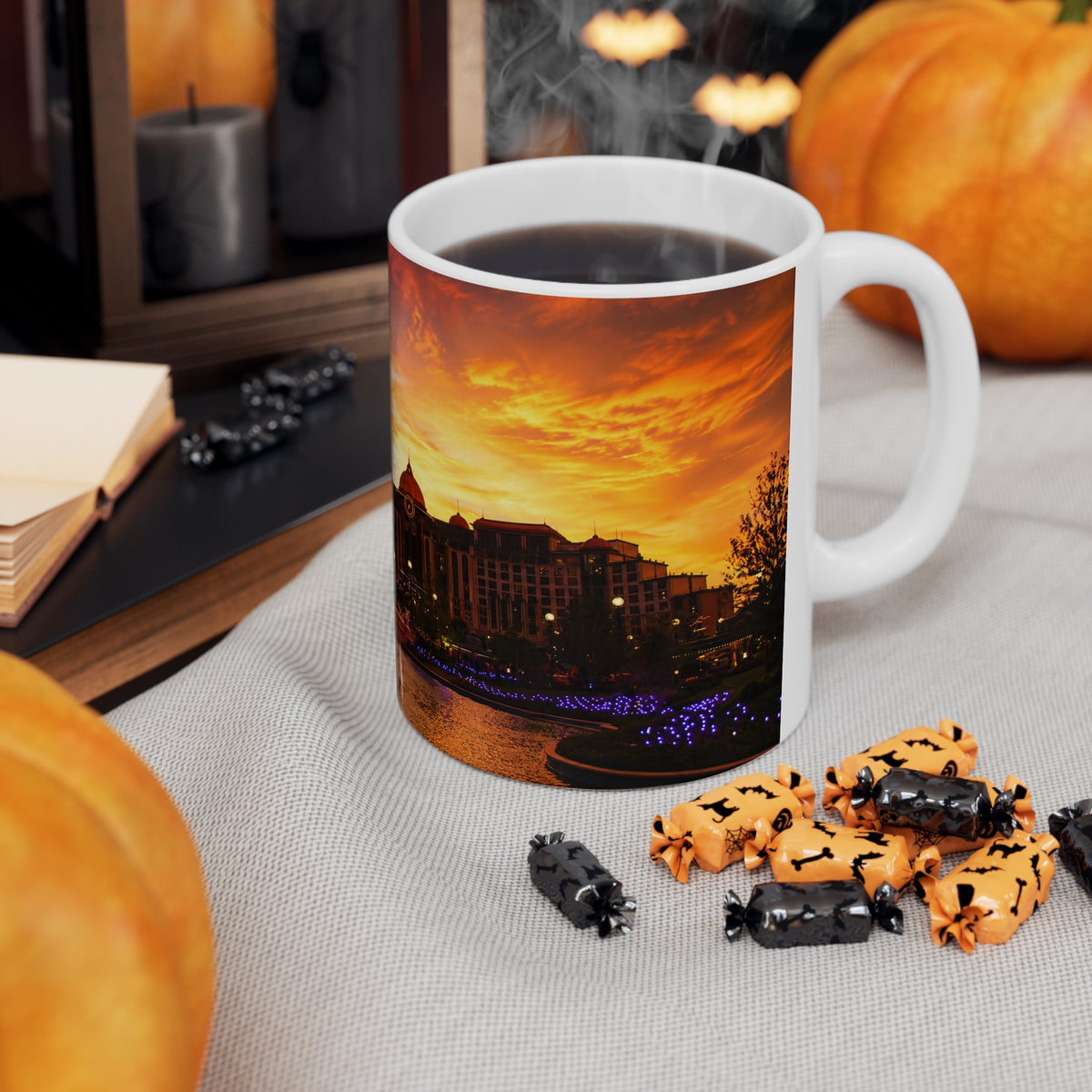 Epic Universe Sunset Ceramic Mug — Vibrant Sunset Skyline Coffee Cup (11oz & 15oz)