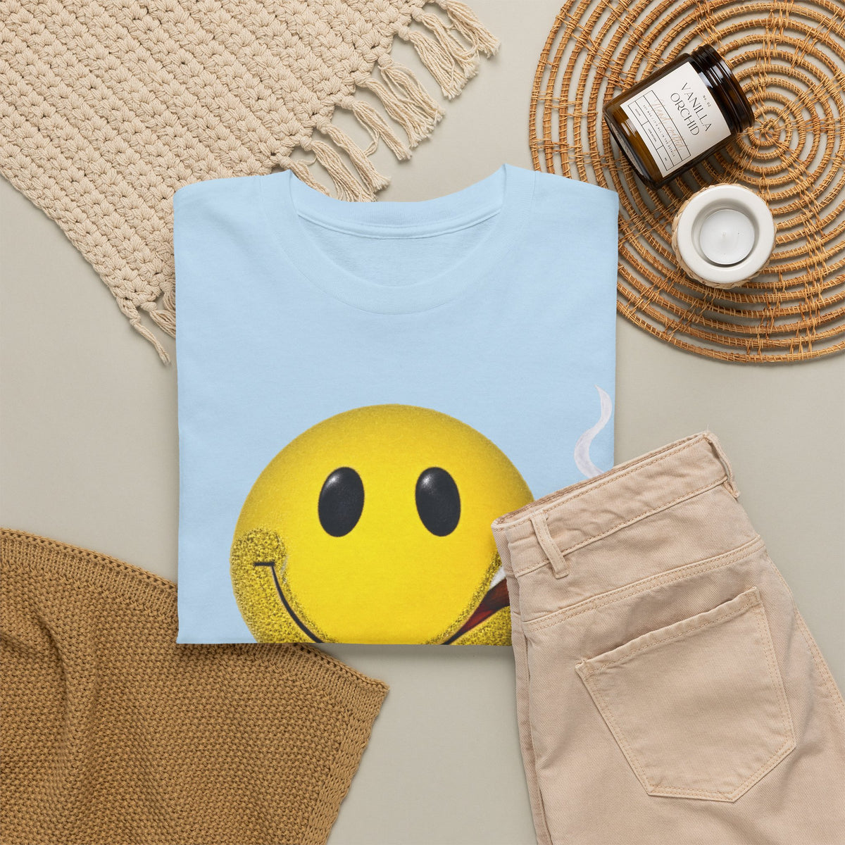 Smoking Happy Face Cigar Unisex Heavy Cotton Tee