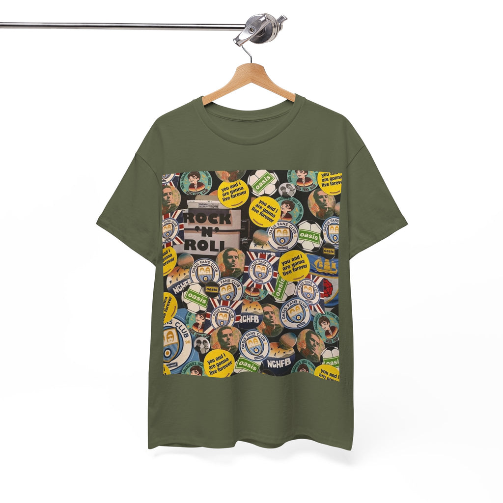 Oasis Rock & Roll Retro Button Collage Tee