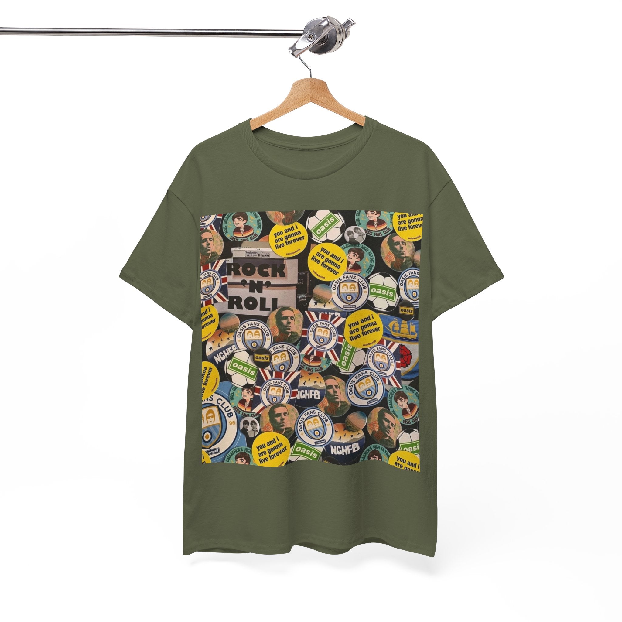 Oasis Rock & Roll Retro Button Collage Tee