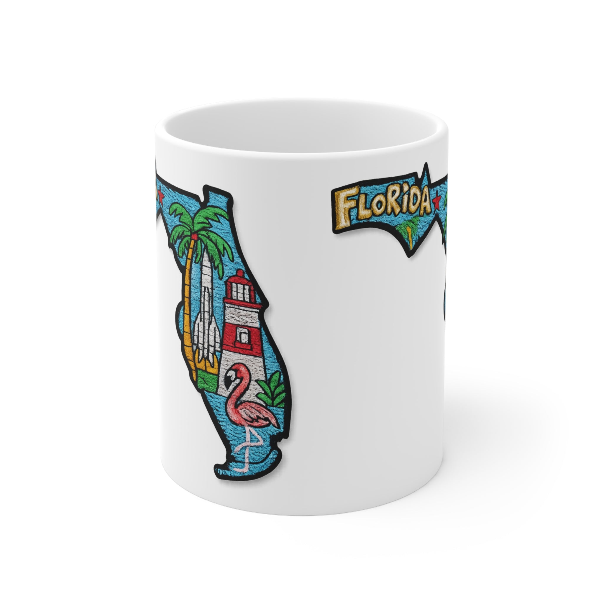 Florida State Map Coffee Mug – Retro Palm Trees, Lighthouse & Flamingo 11oz/15oz