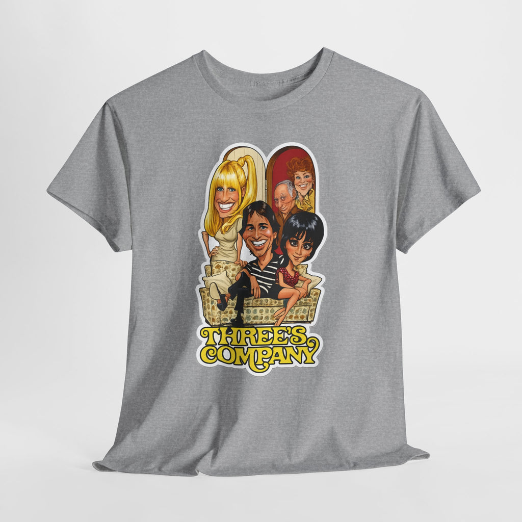 Three's Company Retro TV Tee — Vintage Sitcom Caricature T-Shirt
