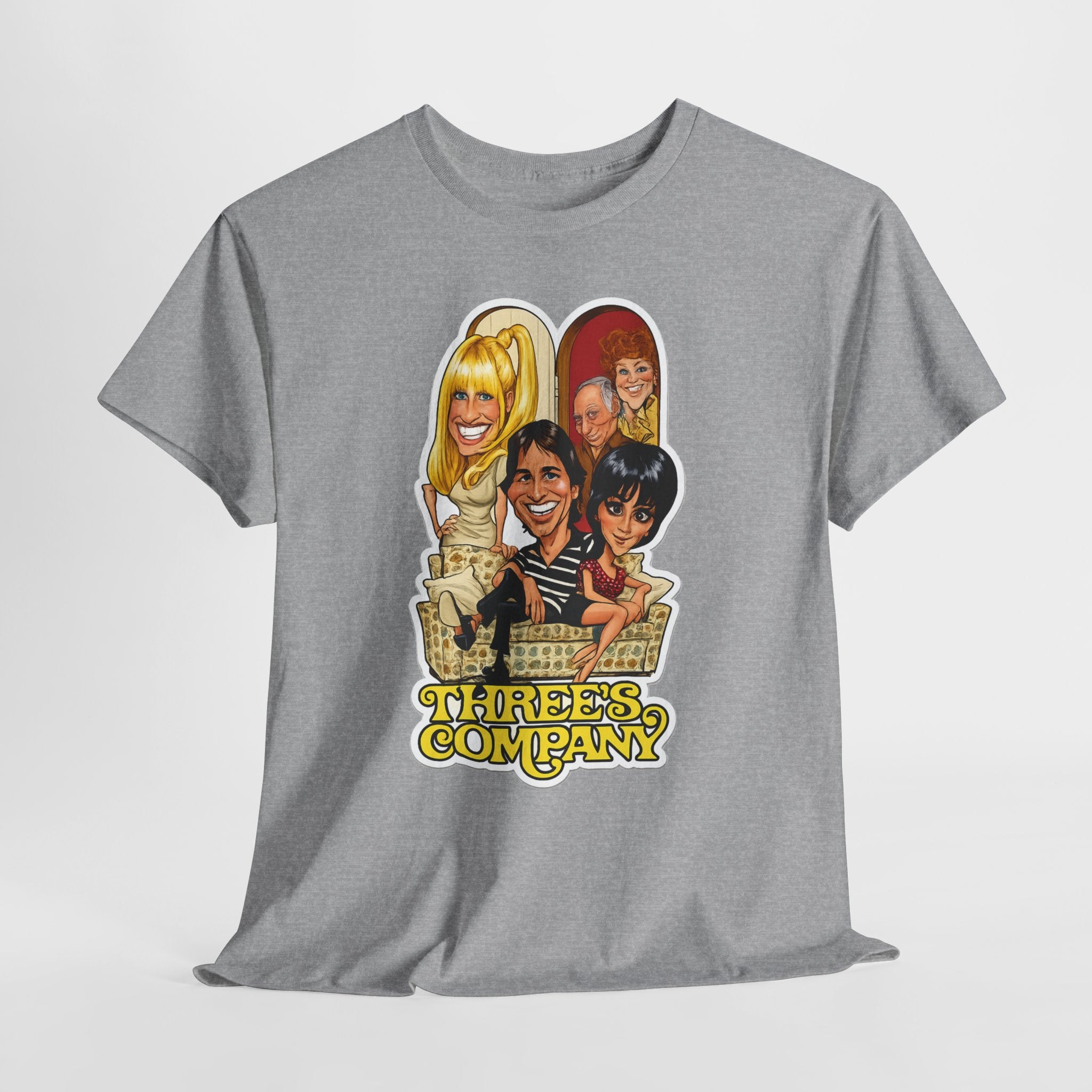 Three's Company Retro TV Tee — Vintage Sitcom Caricature T-Shirt