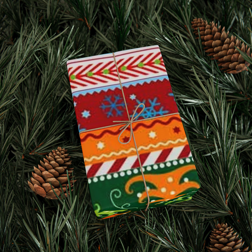 Christmas Stripe Wrapping Paper - Festive Gingerbread & 'Merry Christmas' Holiday Gift Wrap