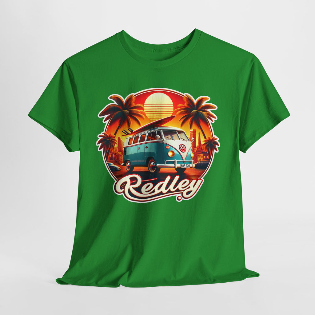 Vintage Surf Van T-Shirt – Retro Beach Sunset Tee with 'Redley' Script