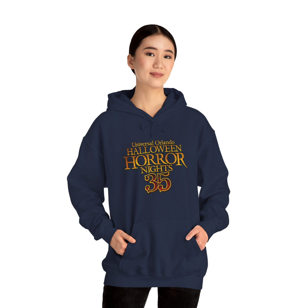 Hoodie — 'Halloween Horror Nights 35' Retro Theme Park Logo Pullover
